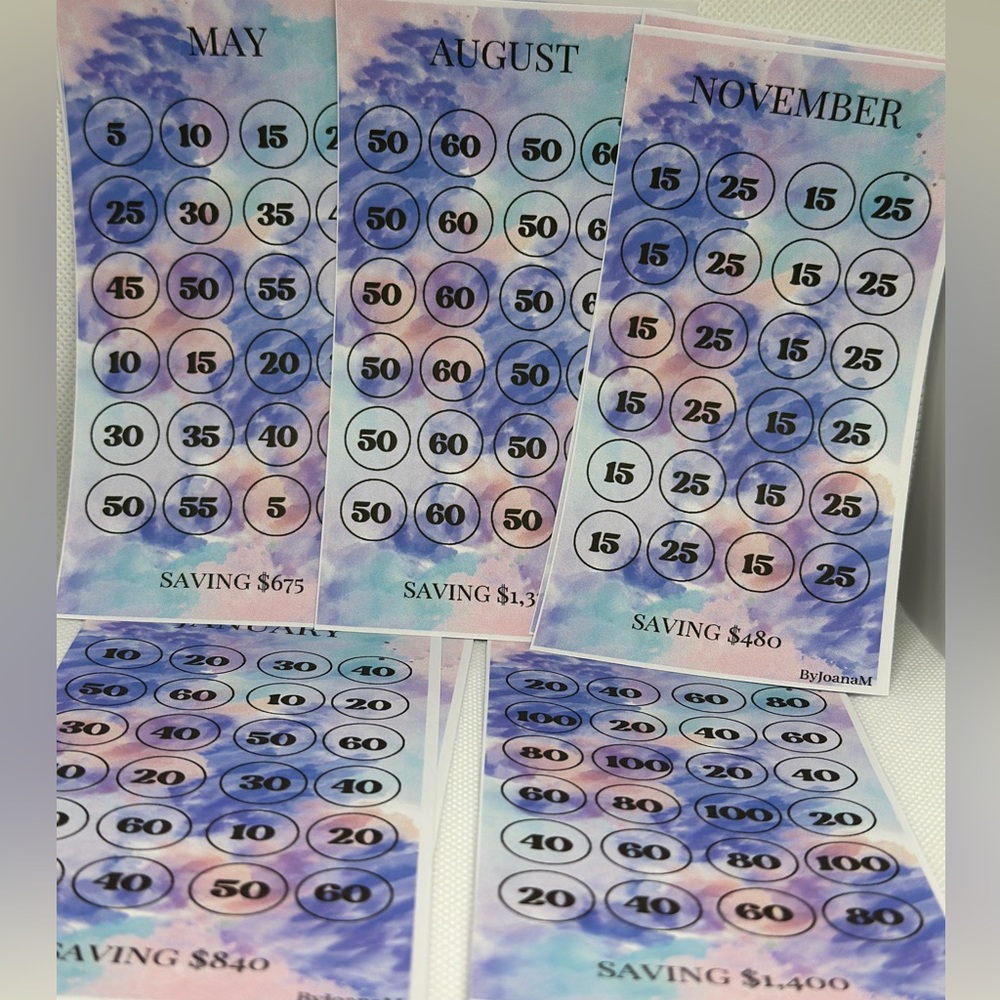 Purple/Pink watercolor Theme 12 Month Budget Laminated Cards